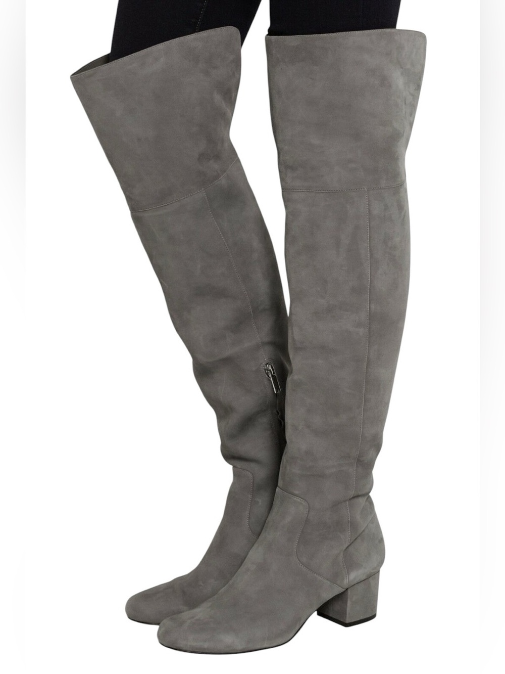 Sam Edelman Elina Gray Suede Leather Over The Knee Block Heel Boots - 7.5